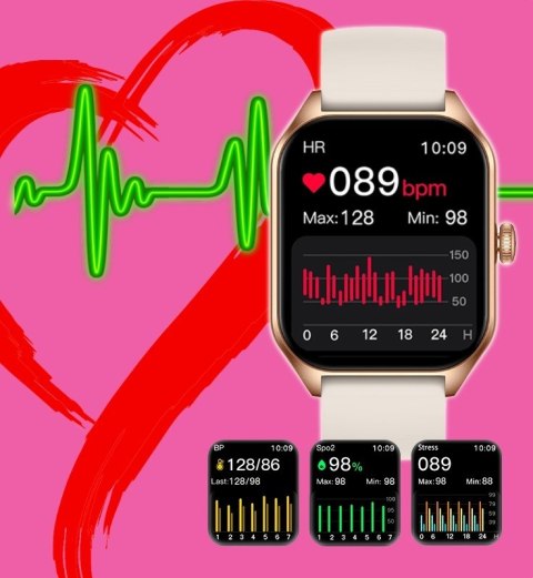 Smartwatch Damski Rubicon RNCF03-5 Różowe złoto Bransoleta + Pasek